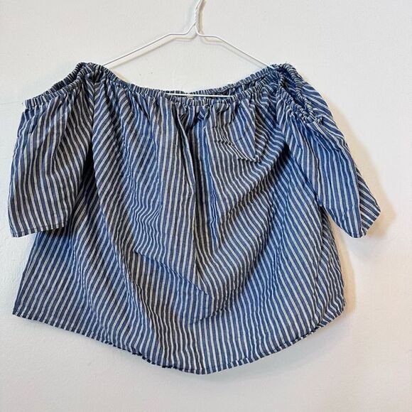 Love In Women's Off Cold Shoulder Blouse Pinstripes Blouse Blue White Medium - Picture 1 of 3